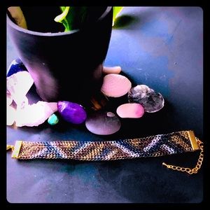 7.5” Handmade Gold Wire Mesh Hand Painted Bracelet